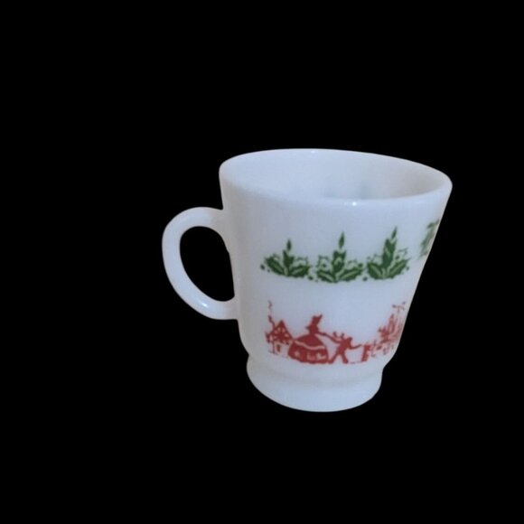 Hazel Atlas Egg Nog Holiday Milk Glass Mug Festive Red & Green Vintage Design - Picture 5 of 9